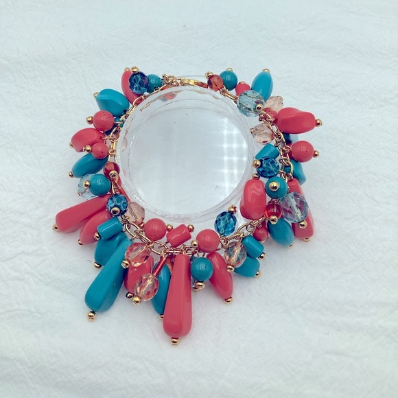 Joan Rivers Coral and Teal Beaded Cha Cha Bracelet - Picture 3 of 3